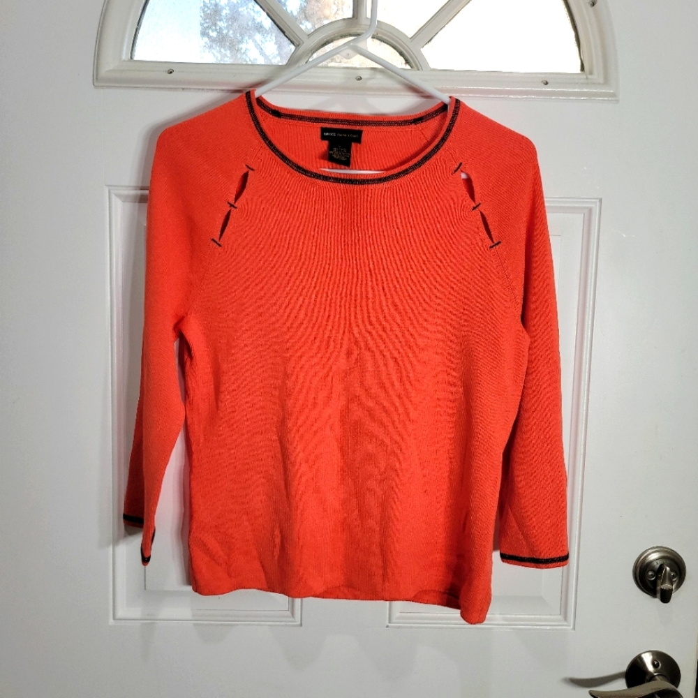 Orange Rayon Blend 3/4 Sleeves Career Sweater Size L
